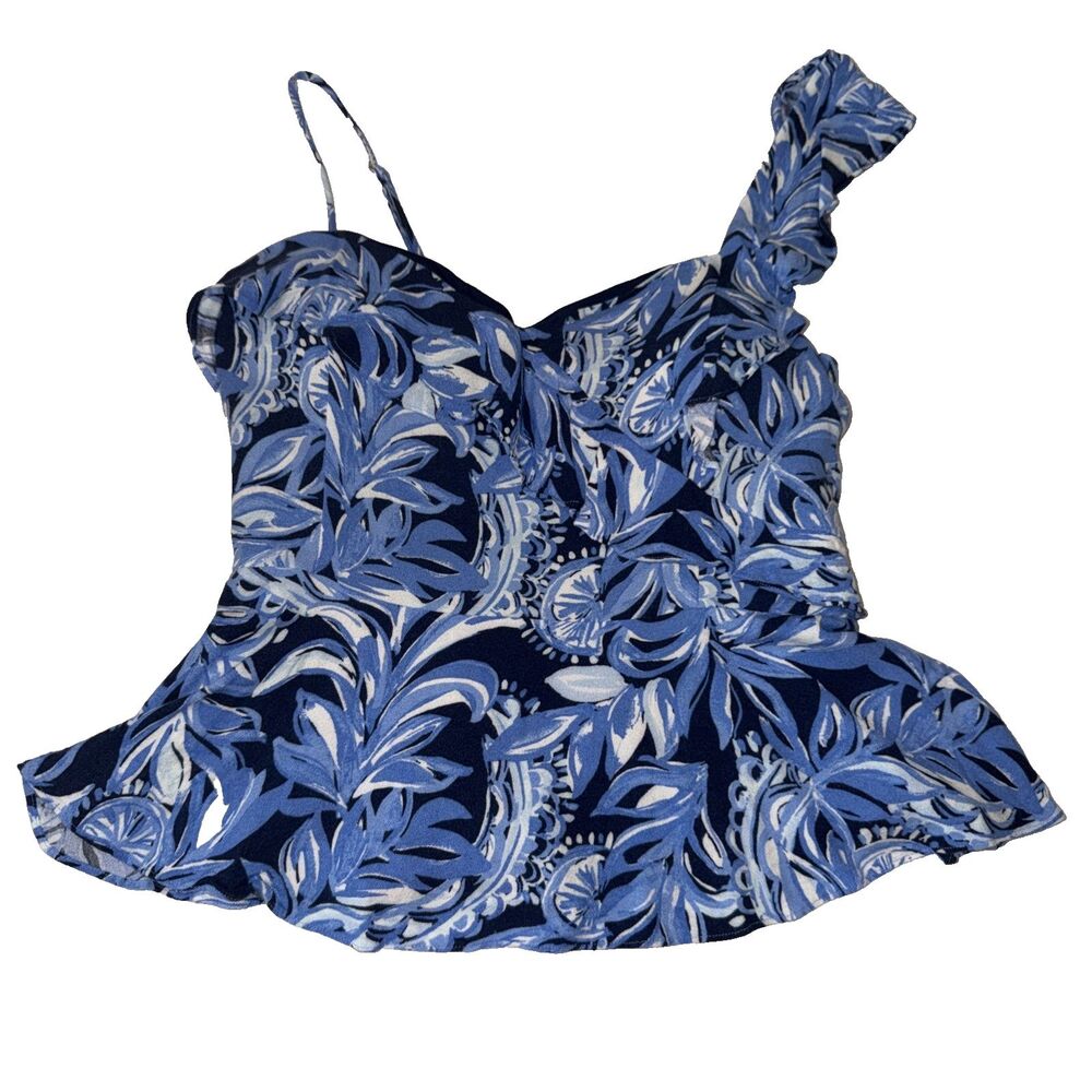 Lilly Pulitzer Auria Top Sz 16 Peplum Blue You’re The Zest High Tide Navy Resort - Picture 3 of 12